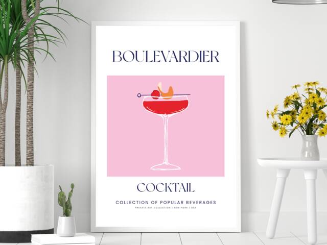 Boulevardier Cocktail Art Print Poster - Party Signature Drink Sign Trendy Wall Decor Minimalist Elegant Retro Gift A5 A4 A3 - image 1