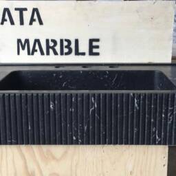 Nero Marquina Marble Fluted Wall Mount Sink Black Vanity - thumbnail 2