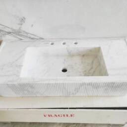 Nero Marquina Marble Fluted Wall Mount Sink Black Vanity - thumbnail 4