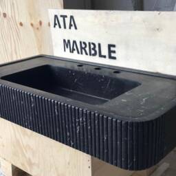 Nero Marquina Marble Fluted Wall Mount Sink Black Vanity - thumbnail 3
