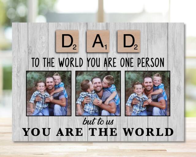 Dad Gift From Kids, For Birthday Or Father's Day, Custom Daddy, Bespoke Photo Frame Woodblock, Scrabble Tile Design - image 1