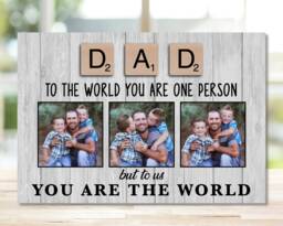 Dad Gift From Kids, For Birthday Or Father's Day, Custom Daddy, Bespoke Photo Frame Woodblock, Scrabble Tile Design