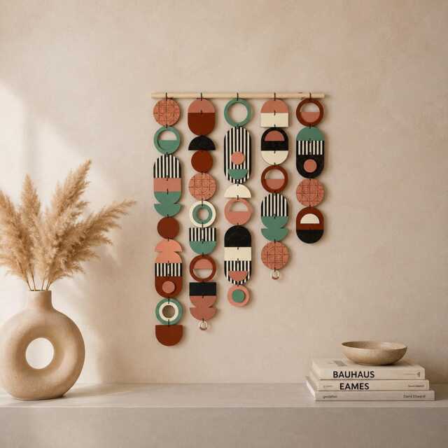 Large Asymmetrical Wall Art - Copper Geometric Hanging Mcm Decor - image 1