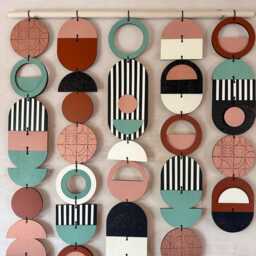 Large Asymmetrical Wall Art - Copper Geometric Hanging Mcm Decor - thumbnail 3