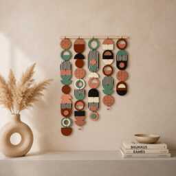 Large Asymmetrical Wall Art - Copper Geometric Hanging Mcm Decor - thumbnail 1