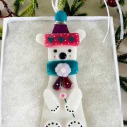 Fused Glass Polar Bear Christmas Ornament Cornish Handmade Decoration - thumbnail 3