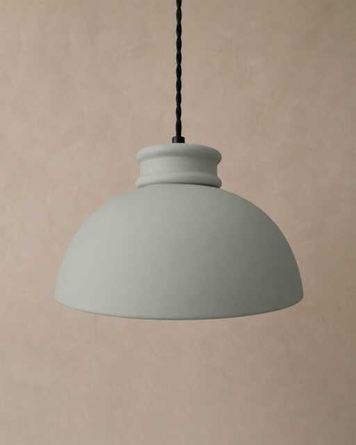 Large Pompeii - Ceramic Pendant Ceiling Light Handmade Minimalist Dome Hanging Fixture in Fog Gray - image 1