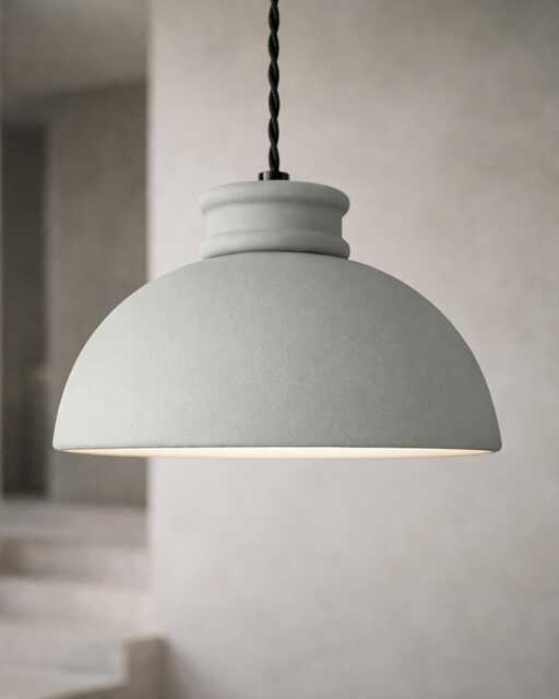 Large Pompeii - Ceramic Pendant Ceiling Light Handmade Minimalist Dome Hanging Fixture in Fog Gray - image 1