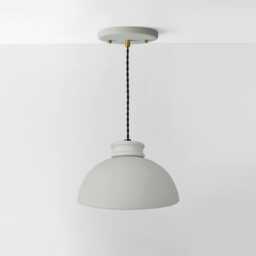Large Pompeii - Ceramic Pendant Ceiling Light Handmade Minimalist Dome Hanging Fixture in Fog Gray - thumbnail 2