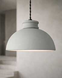 Large Pompeii - Ceramic Pendant Ceiling Light Handmade Minimalist Dome Hanging Fixture in Fog Gray - thumbnail 1