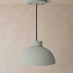 Large Pompeii - Ceramic Pendant Ceiling Light Handmade Minimalist Dome Hanging Fixture in Fog Gray - thumbnail 2