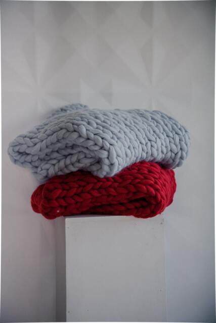 Hand Knitted Merino Wool Chunky Blanket, Oversized Knit Throw - image 1