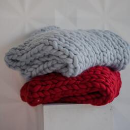 Hand Knitted Merino Wool Chunky Blanket, Oversized Knit Throw - thumbnail 3