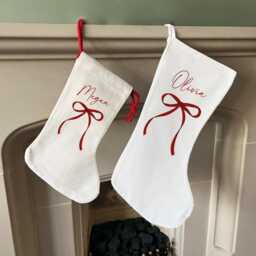 Personalised Bow Christmas Stocking - Name Family Stockings Decorations Bows