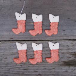 White & Red Elegant Ceramic Santa's Boots, Christmas Tree Decorations, Christmas Decor, Winter Decor Decoration, Pendant - thumbnail 2