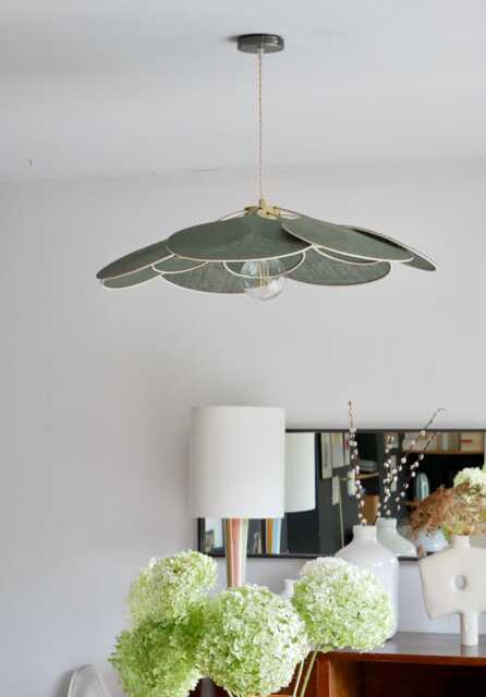 14-Petal Flower Pendant Light in Linen & Rattan - Handcrafted Chandelier Japanese Wabi-Sabi Lighting Natural Decoration - image 1