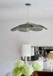 14-Petal Flower Pendant Light in Linen & Rattan - Handcrafted Chandelier Japanese Wabi-Sabi Lighting Natural Decoration
