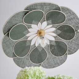 14-Petal Flower Pendant Light in Linen & Rattan - Handcrafted Chandelier Japanese Wabi-Sabi Lighting Natural Decoration - thumbnail 3
