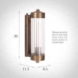 Antiqued Brass Bathroom Wall Light, Fluted Glass Sconce, Ip44 - thumbnail 2