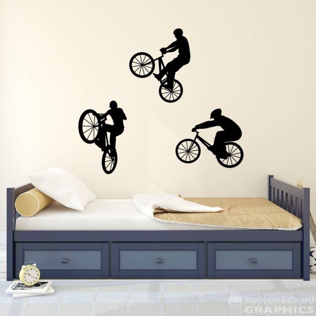Bmx Bike Wall Decal - Set Of 3 Boy Bedroom Decor - image 1