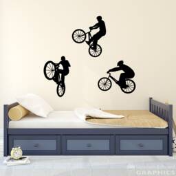 Bmx Bike Wall Decal - Set Of 3 Boy Bedroom Decor - thumbnail 1