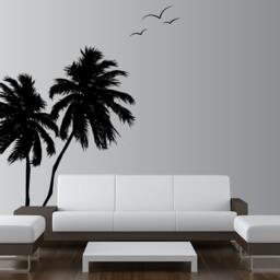 Palm Coconut Tree Wall Decal With Seagull Birds 2 Trees 1133 - 8 Feet Tall - thumbnail 2