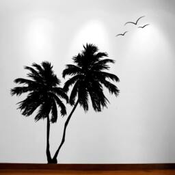 Palm Coconut Tree Wall Decal With Seagull Birds 2 Trees 1133 - 8 Feet Tall - thumbnail 3