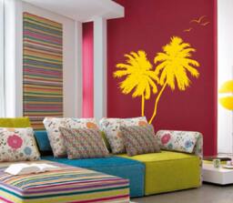 Palm Coconut Tree Wall Decal With Seagull Birds 2 Trees 1133 - 8 Feet Tall - thumbnail 1