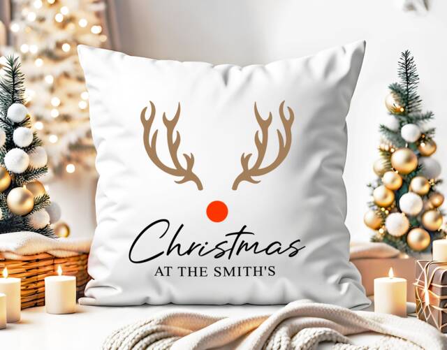 Personalised Christmas Cushion - Custom Cushion, Family Cover Gift - Reindeer - image 1
