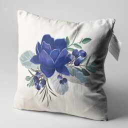 Blue Lotus Chenille Cushion Cover - Double Sided Floral Pillow - thumbnail 3