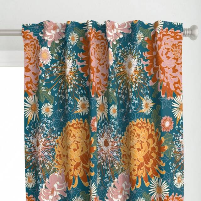 Autumn Flowers Curtain Panel - Japanese Inspired Large Scale Floral Custom Chrysanthemum By Helenpdesigns - image 1