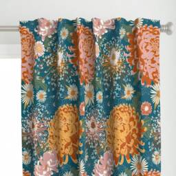 Autumn Flowers Curtain Panel - Japanese Inspired Large Scale Floral Custom Chrysanthemum By Helenpdesigns - thumbnail 1