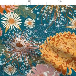 Autumn Flowers Curtain Panel - Japanese Inspired Large Scale Floral Custom Chrysanthemum By Helenpdesigns - thumbnail 4