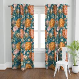 Autumn Flowers Curtain Panel - Japanese Inspired Large Scale Floral Custom Chrysanthemum By Helenpdesigns - thumbnail 2