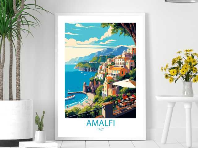 Amalfi - Abstract Art Coast Sea Summer Wall Print Gift Idea Bespoke Poster A5 A4 A3 Framed Or Unframed - image 1