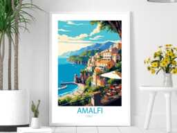Amalfi - Abstract Art Coast Sea Summer Wall Print Gift Idea Bespoke Poster A5 A4 A3 Framed Or Unframed - thumbnail 1