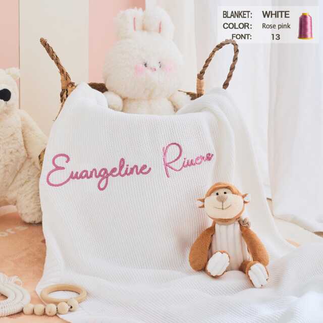 Personalized Cotton Knit Baby Blanket Embroidered Name, Nursery Decor - image 1