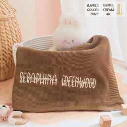 Personalized Cotton Knit Baby Blanket Embroidered Name, Nursery Decor - thumbnail 4