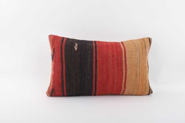 stripe Kilim Pillow Cover Handwoven Turkish Wool, 12x20 Boho Cushion - image 1