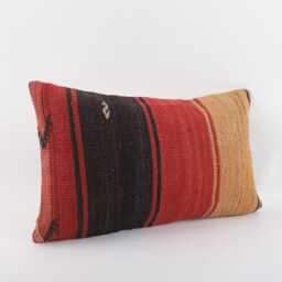 stripe Kilim Pillow Cover Handwoven Turkish Wool, 12x20 Boho Cushion - thumbnail 3