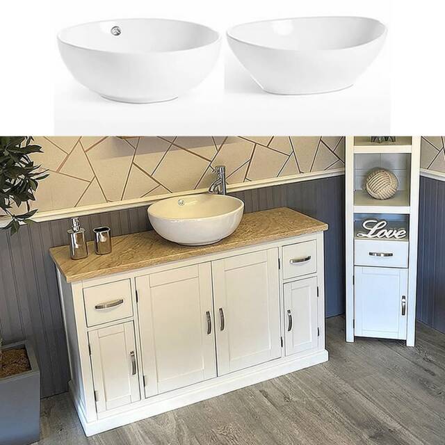 Off White Painted Bathroom Vanity Unit - Travertine Top & Ceramic Basin Set 402Pttcbcx1 - image 1