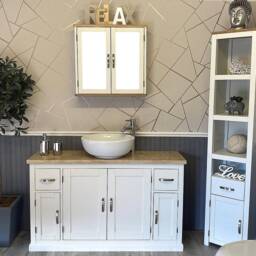 Off White Painted Bathroom Vanity Unit - Travertine Top & Ceramic Basin Set 402Pttcbcx1 - thumbnail 2
