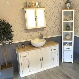 Off White Painted Bathroom Vanity Unit - Travertine Top & Ceramic Basin Set 402Pttcbcx1 - thumbnail 3