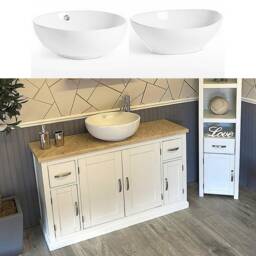Off White Painted Bathroom Vanity Unit - Travertine Top & Ceramic Basin Set 402Pttcbcx1 - thumbnail 1