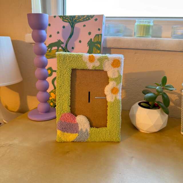 Handmade Punch Needle Easter Picture Frame - Home Decor 4x6 Wall Art Tufted Photo Cute Hanging - image 1