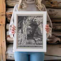 Wind Cave National Park Lithograph Style Print - Vintage South Dakota Archival Matte Fine Art Print. Post Office & Elk Room Travel Gift - thumbnail 1