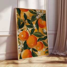 Orange Grove Wall Art Print, Citrus Fruit Poster, Botanical Kitchen Decor, Mediterranean Summer Artwork - thumbnail 2