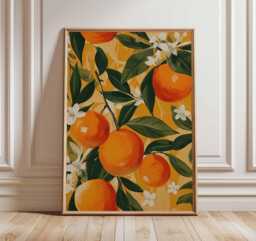 Orange Grove Wall Art Print, Citrus Fruit Poster, Botanical Kitchen Decor, Mediterranean Summer Artwork - thumbnail 1