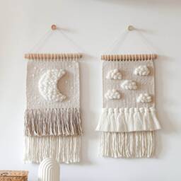Woven Cloud Wall Hanging Merino Wool Tapestry For Nursery - thumbnail 2