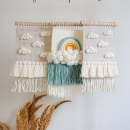 Woven Cloud Wall Hanging Merino Wool Tapestry For Nursery - thumbnail 4